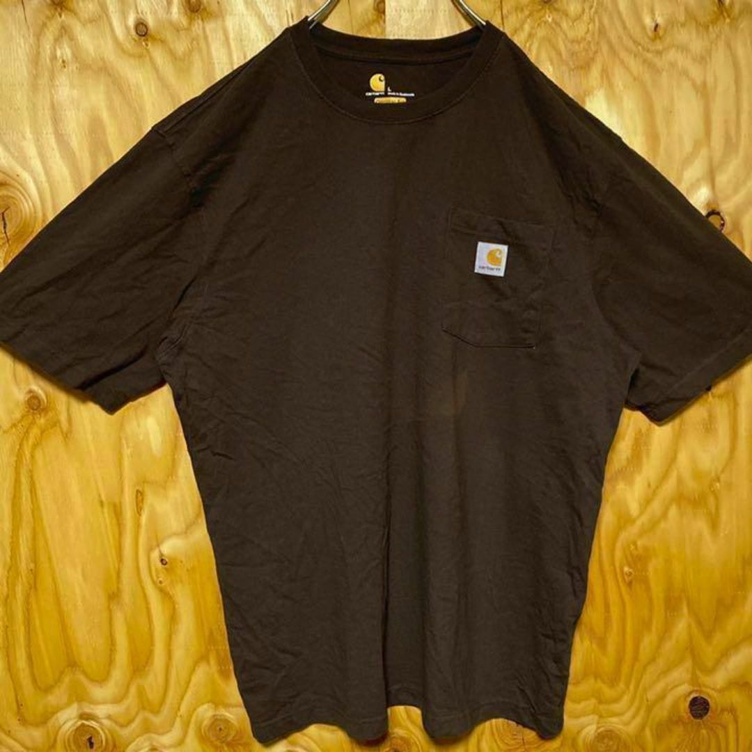 USA古着 90s 半袖 Tシャツ ブラウン 茶 ポケT カーハート ポケT メンズのトップス(Tシャツ/カットソー(半袖/袖なし))の商品写真