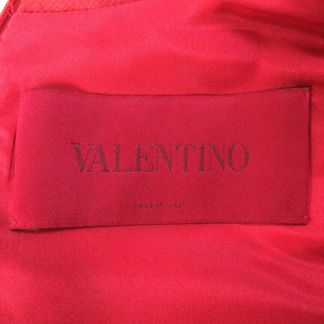 VALENTINO(ヴァレンティノ)の良品△VALENTINO ヴァレンティノ JB3VA3J01YP L'Amour シルク混 ハートプリント リボン付き ノースリーブ ドレス ワンピース 裏地シルク100％ レッド 4 イタリア製 正規品 レディース レディースのワンピース(ひざ丈ワンピース)の商品写真