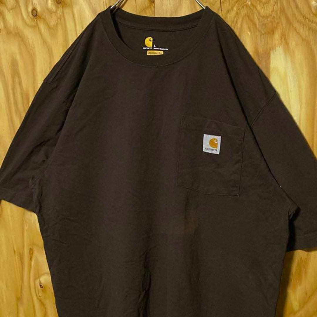 USA古着 90s 半袖 Tシャツ ブラウン 茶 ポケT カーハート ポケT メンズのトップス(Tシャツ/カットソー(半袖/袖なし))の商品写真