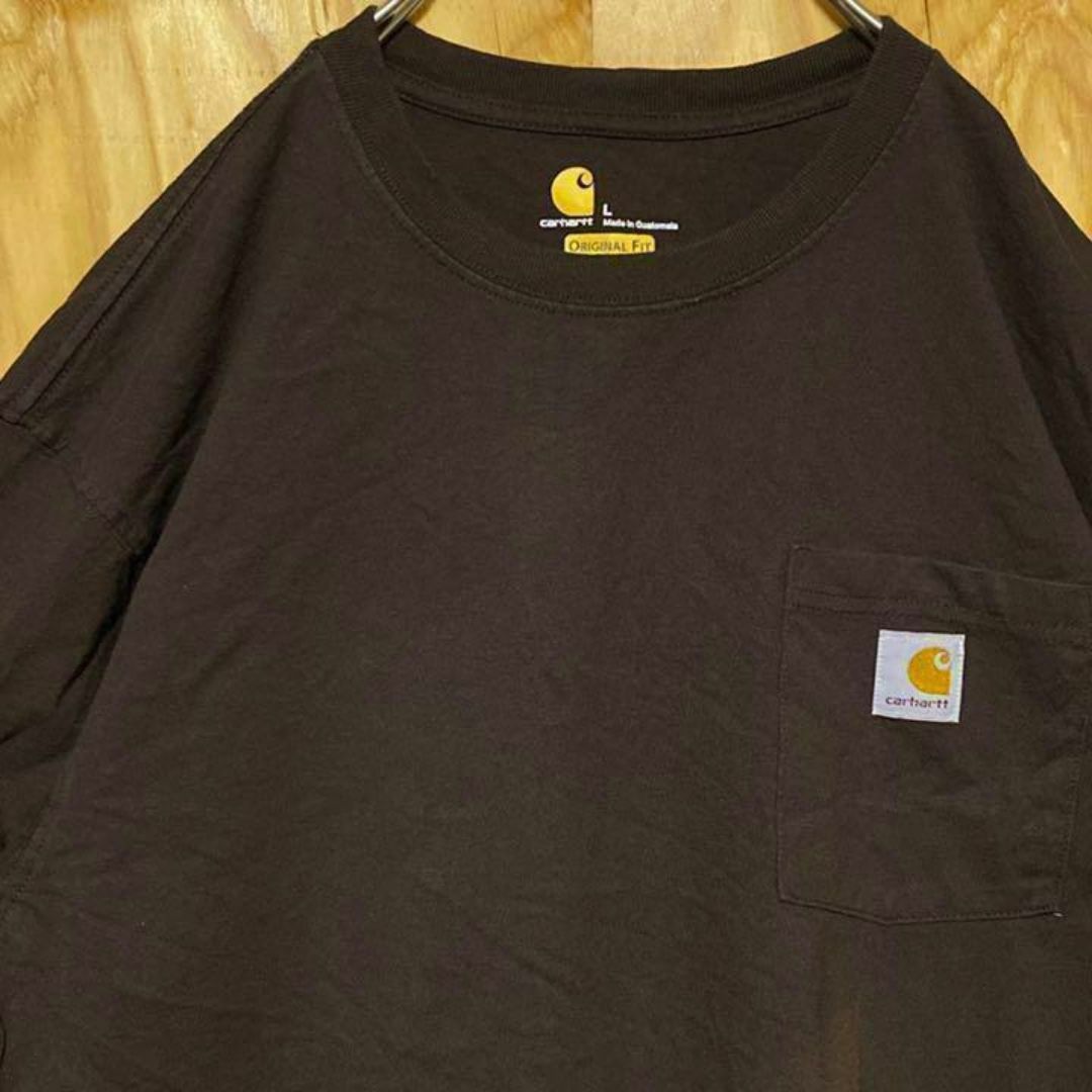 USA古着 90s 半袖 Tシャツ ブラウン 茶 ポケT カーハート ポケT メンズのトップス(Tシャツ/カットソー(半袖/袖なし))の商品写真