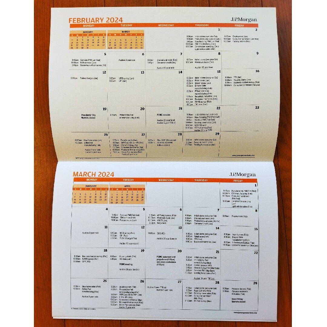 JPモルガン 米国市場カレンダー　2024年機関投資家限定非売品 インテリア/住まい/日用品の文房具(カレンダー/スケジュール)の商品写真