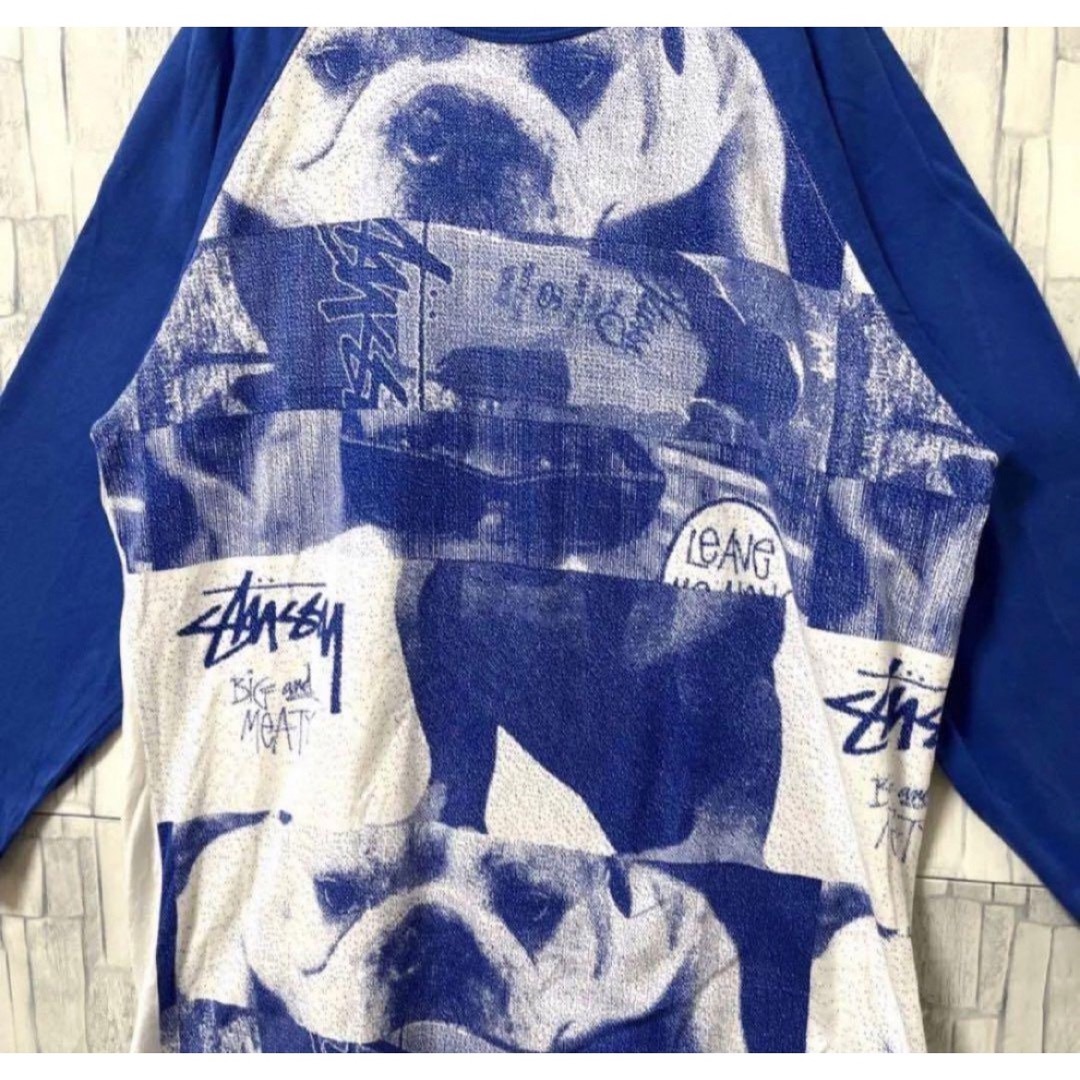 STUSSY(ステューシー)のステューシー 長袖 ラグランTシャツ 七分丈 七分袖 ロンTブルーS アニマル柄 メンズのトップス(Tシャツ/カットソー(七分/長袖))の商品写真