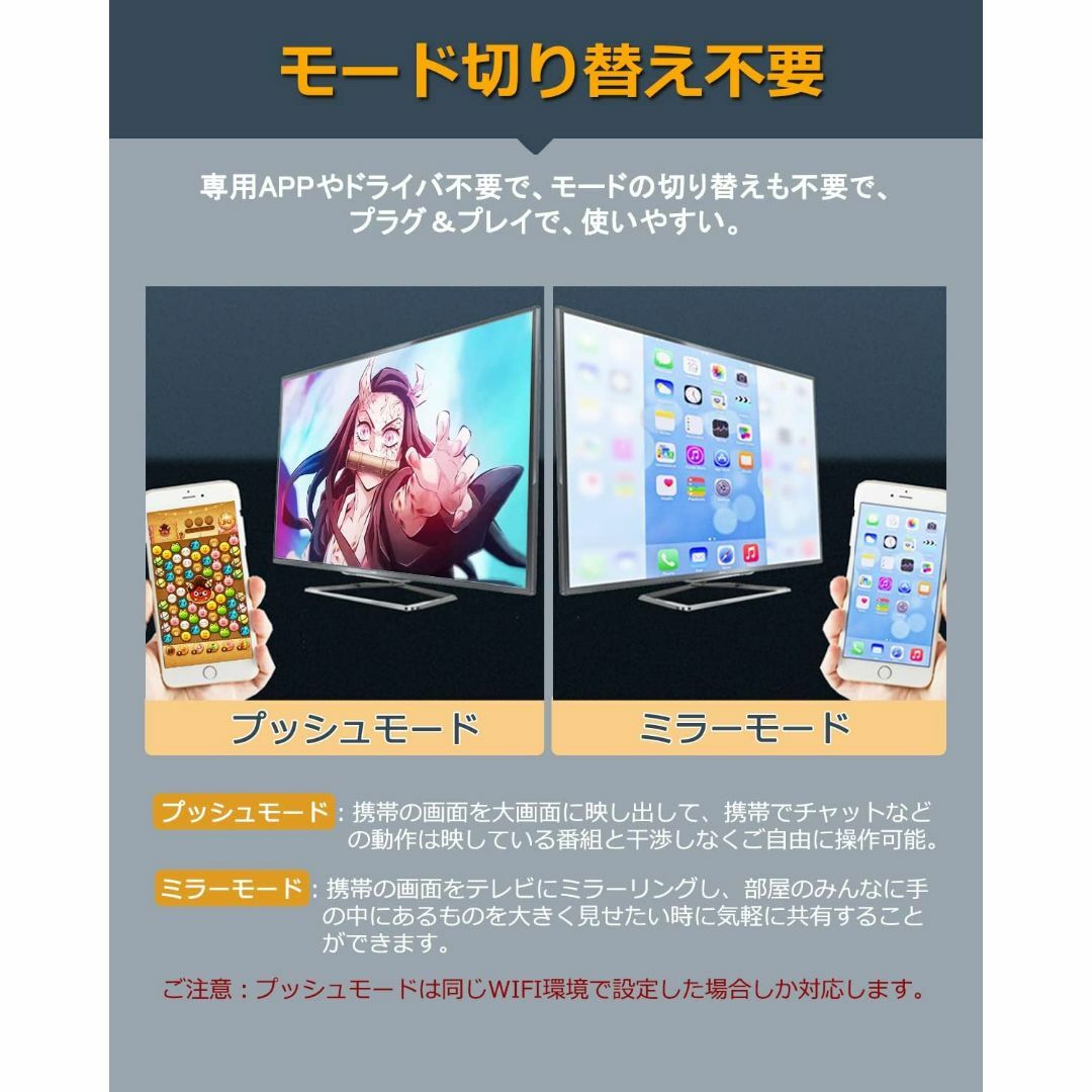 hdmiミラーキャスト ワイヤレス 【最新型改良】 phone&Android スマホ/家電/カメラのテレビ/映像機器(映像用ケーブル)の商品写真