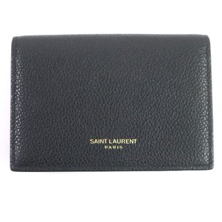 サンローラン(Saint Laurent)の未使用品▼SAINT LAURENT PARIS サンローランパリ 468994 グレインレザー ロゴ入り ビジネス 2つ折り カードケース 名刺入れ パスケース ブラック ゴールド金具 箱・保存袋付き イタリア製 メンズ(名刺入れ/定期入れ)