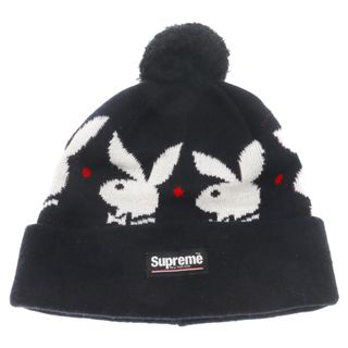 シュプリーム(Supreme)のSUPREME シュプリーム 17AW Playboy Jacquard Beanie ×プレイボーイ ジャガード ボンボンニット帽 ブラック ビーニー ニットキャップ ブラック/ホワイト(ニット帽/ビーニー)