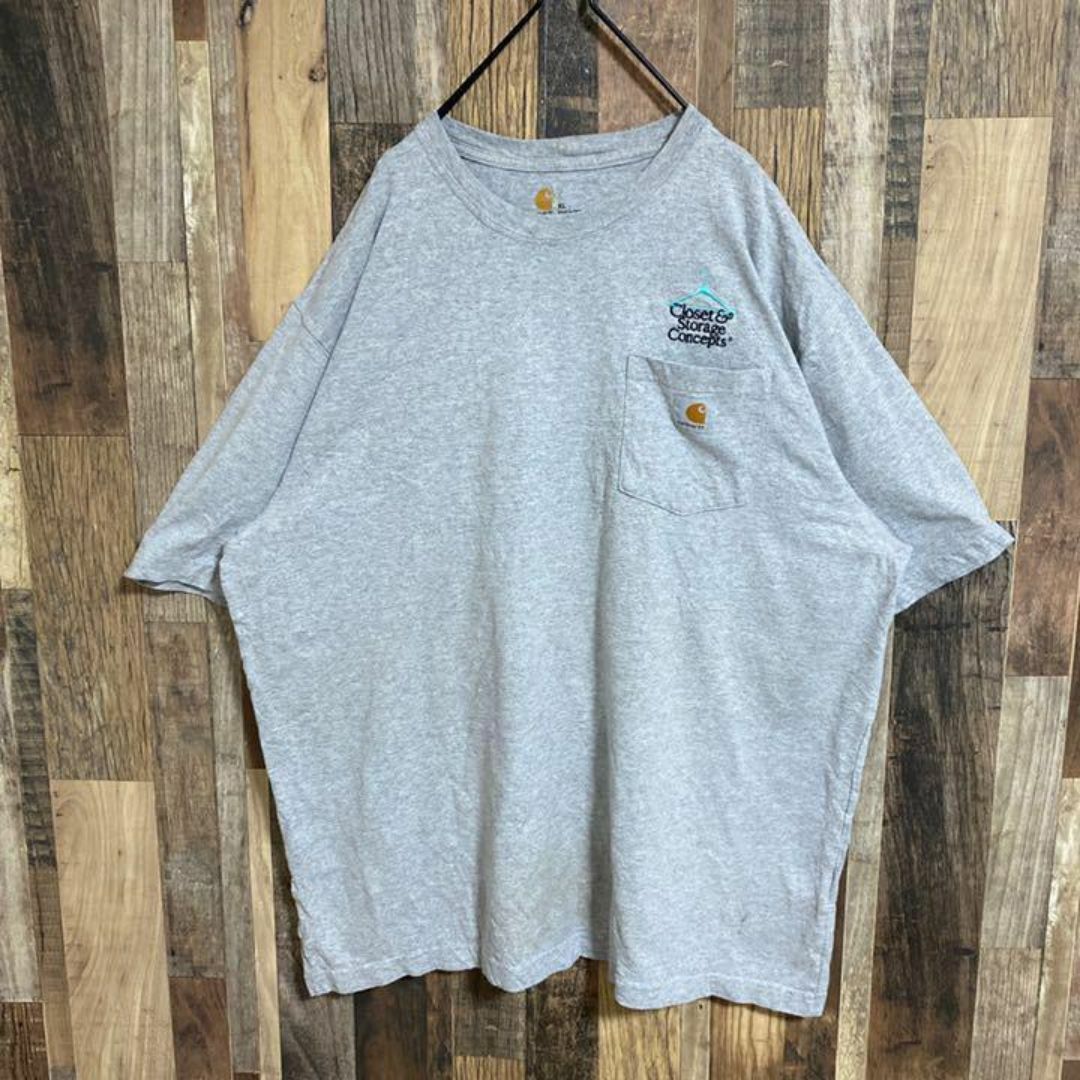 carhartt(カーハート)のカーハート 企業 ロゴ 刺繍 アッシュグレー Tシャツ USA古着 ポケット メンズのトップス(Tシャツ/カットソー(半袖/袖なし))の商品写真