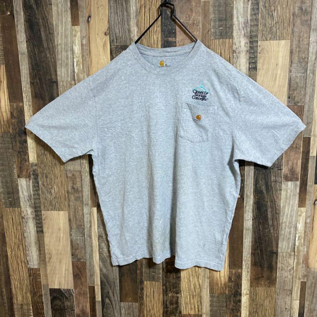 carhartt(カーハート)のカーハート 企業 ロゴ 刺繍 アッシュグレー Tシャツ USA古着 ポケット メンズのトップス(Tシャツ/カットソー(半袖/袖なし))の商品写真