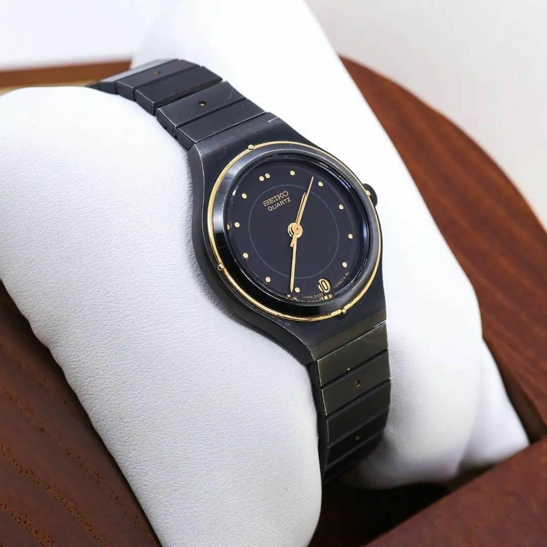 SEIKO(セイコー)の◆希少 稼働 SEIKO 腕時計 外箱付 デイト ブラック レディース f レディースのファッション小物(腕時計)の商品写真