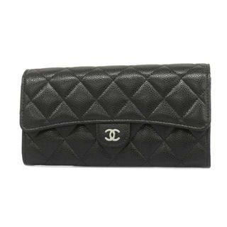 シャネル(CHANEL)の【4hc3812】シャネル 長財布/マトラッセ/キャビアスキン/ブラック/シルバー金具 【中古】 レディース(財布)