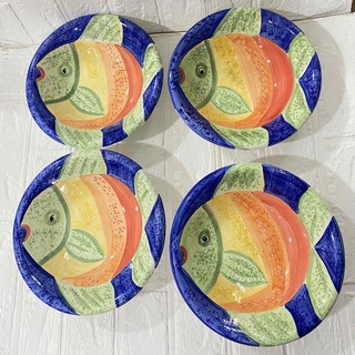 CERAMICA セラミカ 深皿 皿 魚柄 カラフル 4枚セット(食器)