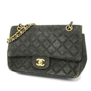 シャネル(CHANEL)の【4hc3841】シャネル ショルダーバッグ/マトラッセ/Wチェーン/スウェード/ブラック/ゴールド金具 【中古】 レディース(ショルダーバッグ)