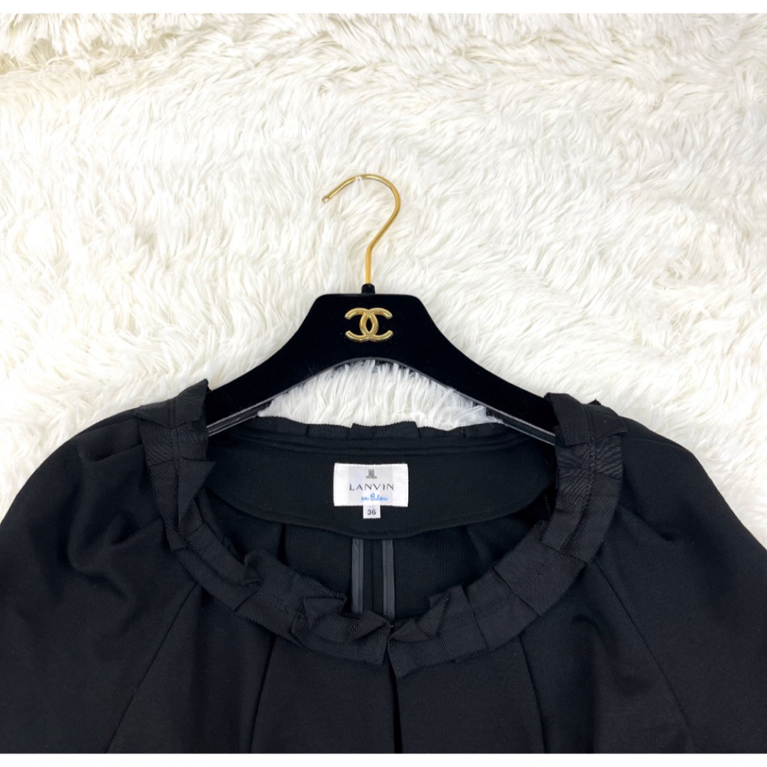 LANVIN(ランバン)の美品✨ランバン　ノーカラージャケット　フォーマル　ブラック　お洒落　羽織り　通年 レディースのジャケット/アウター(ノーカラージャケット)の商品写真