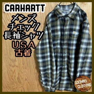 カーハート(carhartt)のカーハート USA古着 90s アメカジ チェック柄 長袖 シャツ ロゴ メンズ(シャツ)