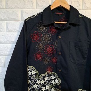 [satori] 満開桜と流水 刺繍 開襟シャツ [和柄] L-91435(シャツ)