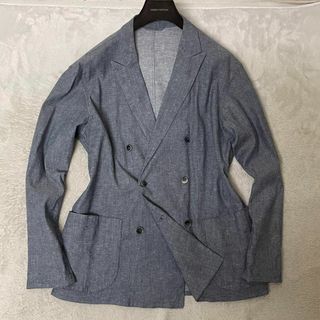 ユナイテッドアローズ(UNITED ARROWS)の春夏清涼 ユナイテッドアローズ 麻・リネン ダブルジャケット ネイビー L 美品(テーラードジャケット)