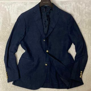 ポロラルフローレン(POLO RALPH LAUREN)の最高峰！ポロラルフローレン 伊製 リネン100% 紺ブレザー 金ボタン 37/M(テーラードジャケット)