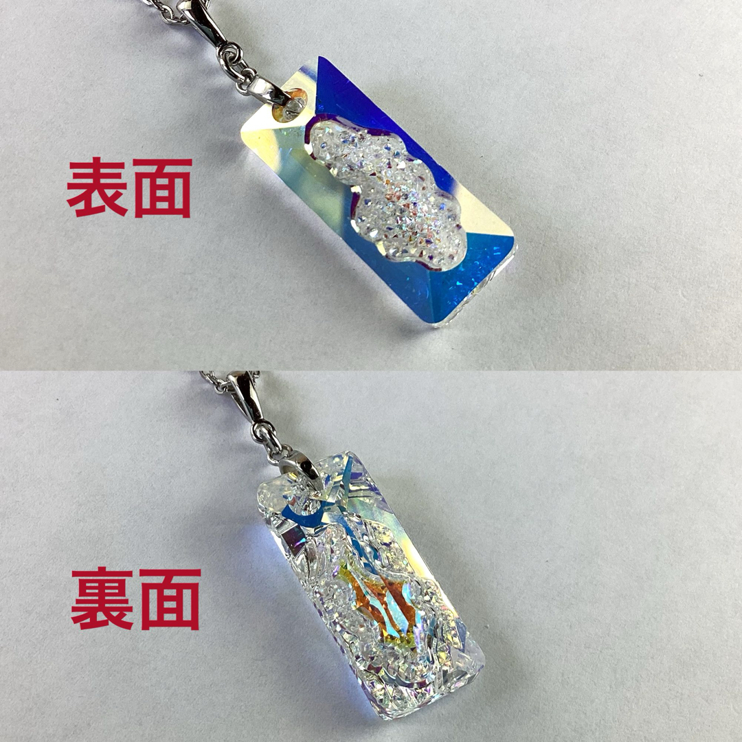 Swarovski 26mm グローイングレクタングルペンダント〜クリスタルAB ハンドメイドのアクセサリー(ネックレス)の商品写真