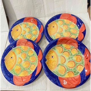 CERAMICA セラミカ 平皿 大皿 皿 魚柄 カラフル 4枚セット(食器)