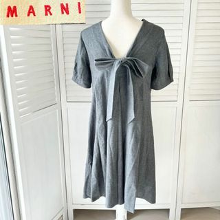 マルニ(Marni)のMARNI バックリボンワンピース 半袖 大きいサイズXL グレー(ロングワンピース/マキシワンピース)