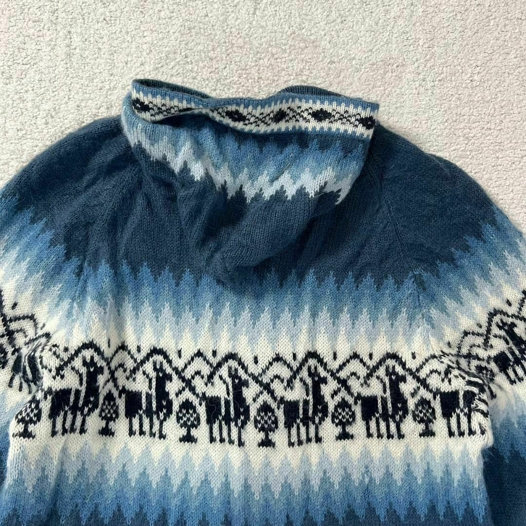 アルパカ ウール セーター ジャケット オルテガ 民族 古着 ブルー メンズのトップス(カーディガン)の商品写真