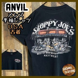 アンビル(Anvil)のanvil アメリカン バイク Tシャツ 半袖 ブラック L プリント US古着(Tシャツ/カットソー(半袖/袖なし))