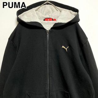 レア◎PUMA◎ジップアップパーカー◎黒◎ロゴ刺繍◎裏ボア◎着回し◎モノトーン