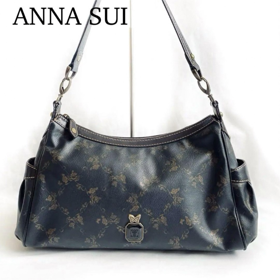 ANNA SUI(アナスイ)のANNA SUI アナスイ ワンショルダーハンドバッグ 総柄 ブラック レディースのバッグ(ショルダーバッグ)の商品写真