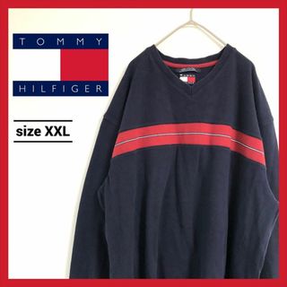 90s 古着 トミーヒルフィガー ロンT オーバーサイズ Vネック 2XL 