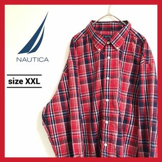 NAUTICA - 90s 古着 ノーティカ BDシャツ 刺繍ロゴ チェックシャツ 2XL  