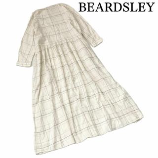 ビアズリー(BEARDSLEY)の美品✨ ビアズリー チェック タックギャザーワンピース オフホワイト FREE(ロングワンピース/マキシワンピース)