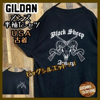 ギルタン(GILDAN)のGILDAN アメリカ 国旗 ブラック XL 半袖 Tシャツ 黒 USA古着(Tシャツ/カットソー(半袖/袖なし))