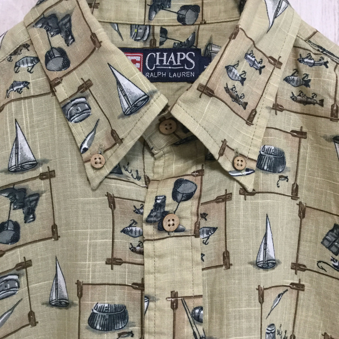 CHAPS(チャップス)の【チャップス 総柄半袖シャツ+白Tシャツセット】リネン混 L 古着 メンズのトップス(シャツ)の商品写真