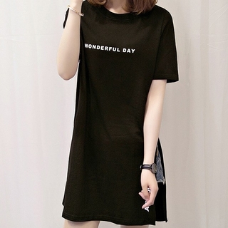 ワンポイントロゴ フェイクTシャツ ワンピース風 ブラック(Tシャツ(半袖/袖なし))