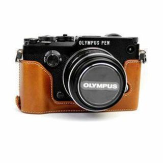 【迅速発送】OLYMPUS  PEN-F　ケース　オリンパスペン　取付金具付　茶(コンパクトデジタルカメラ)