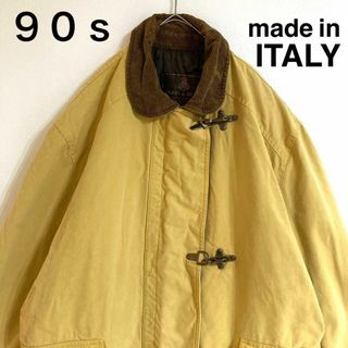 ヴィンテージ(VINTAGE)の激レア◎90s◎イタリア製◎ファイヤーマンコート◎黄×茶◎襟コーデュロイ◎中わた(ステンカラーコート)