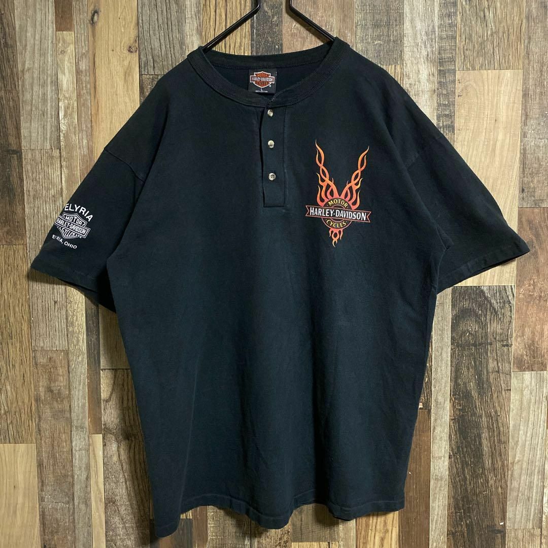 Harley Davidson(ハーレーダビッドソン)のUSA製ヴィンテージ ハーレーダビッドソン ヘンリーネック 90s半袖 Tシャツ メンズのトップス(Tシャツ/カットソー(半袖/袖なし))の商品写真