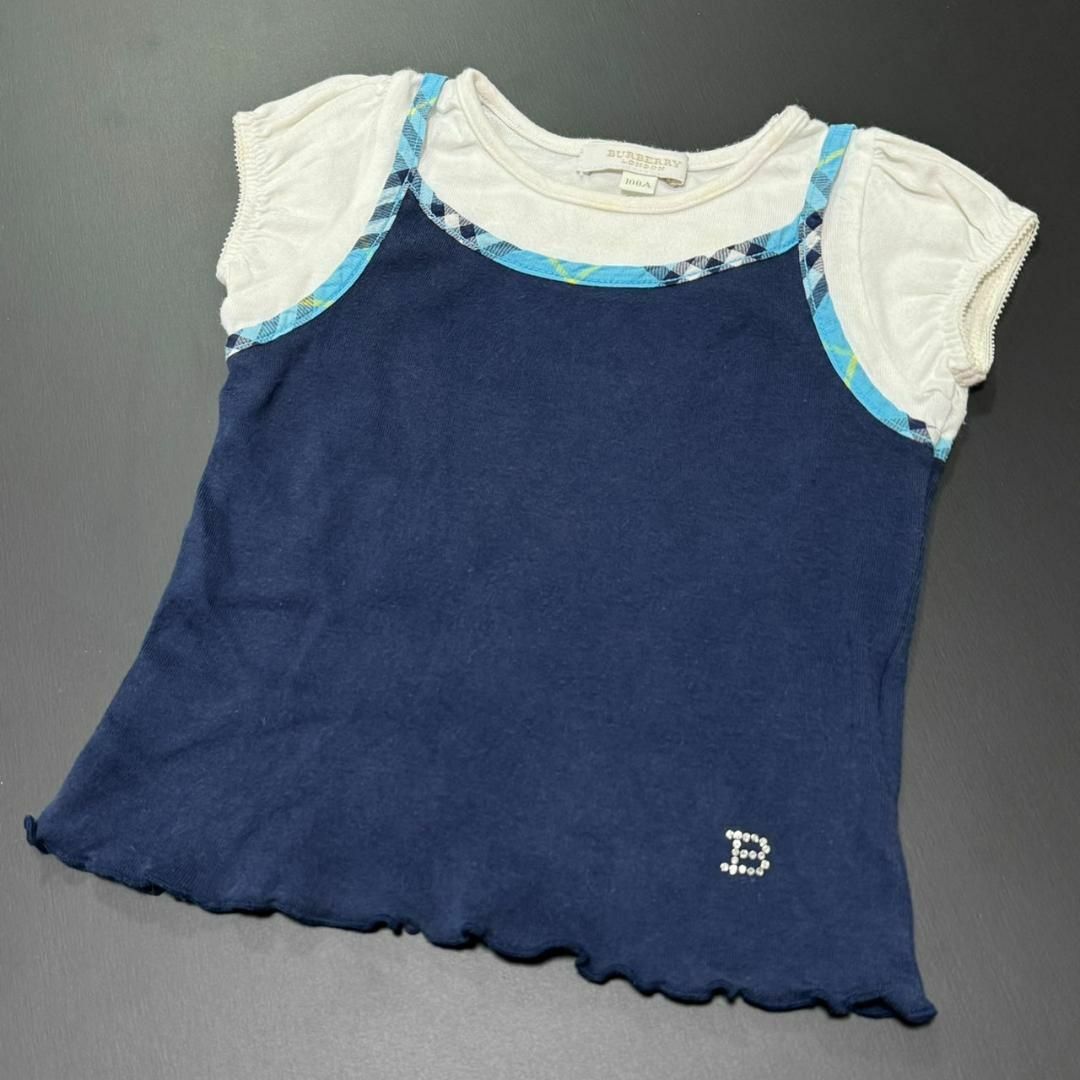 BURBERRY(バーバリー)のBURBERRY パフスリーブ ドッキング Tシャツ 重ね着風 子供服 100A キッズ/ベビー/マタニティのキッズ服女の子用(90cm~)(Tシャツ/カットソー)の商品写真