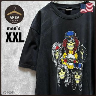 アゲインスト(AGAINST)のガンズ＆ローゼズ古着スカルバンド Tシャツ半袖ブラック黒XXLサイズ両面プリント(Tシャツ/カットソー(半袖/袖なし))