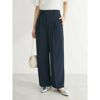 【ダークネイビー】きれいシルエットパンツ(ベルト付きとろみワイド) 24SS/ウエストゴム/オンオフ