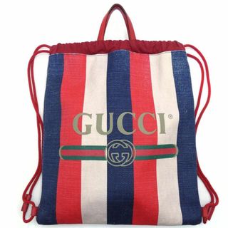 グッチ(Gucci)のグッチ バッグ GUCCI キャンバスxレザー リュック バッグパック ドローストリング レッドxブルー メンズ 473872 T-YJ06256(リュック/バックパック)