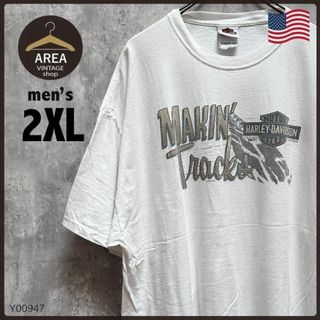 ハーレーダビッドソン(Harley Davidson)のUSA Tシャツ半袖メンズ古着2XL両面プリントハーレーダビッドソンホワイト白(Tシャツ/カットソー(半袖/袖なし))