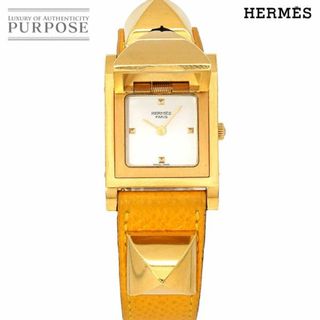 エルメス(Hermes)のエルメス HERMES メドール ヴィンテージ レディース 腕時計 ピラミッド ゴールド スタッズ ホワイト イエロー クォーツ Medor VLP 90227740(腕時計)