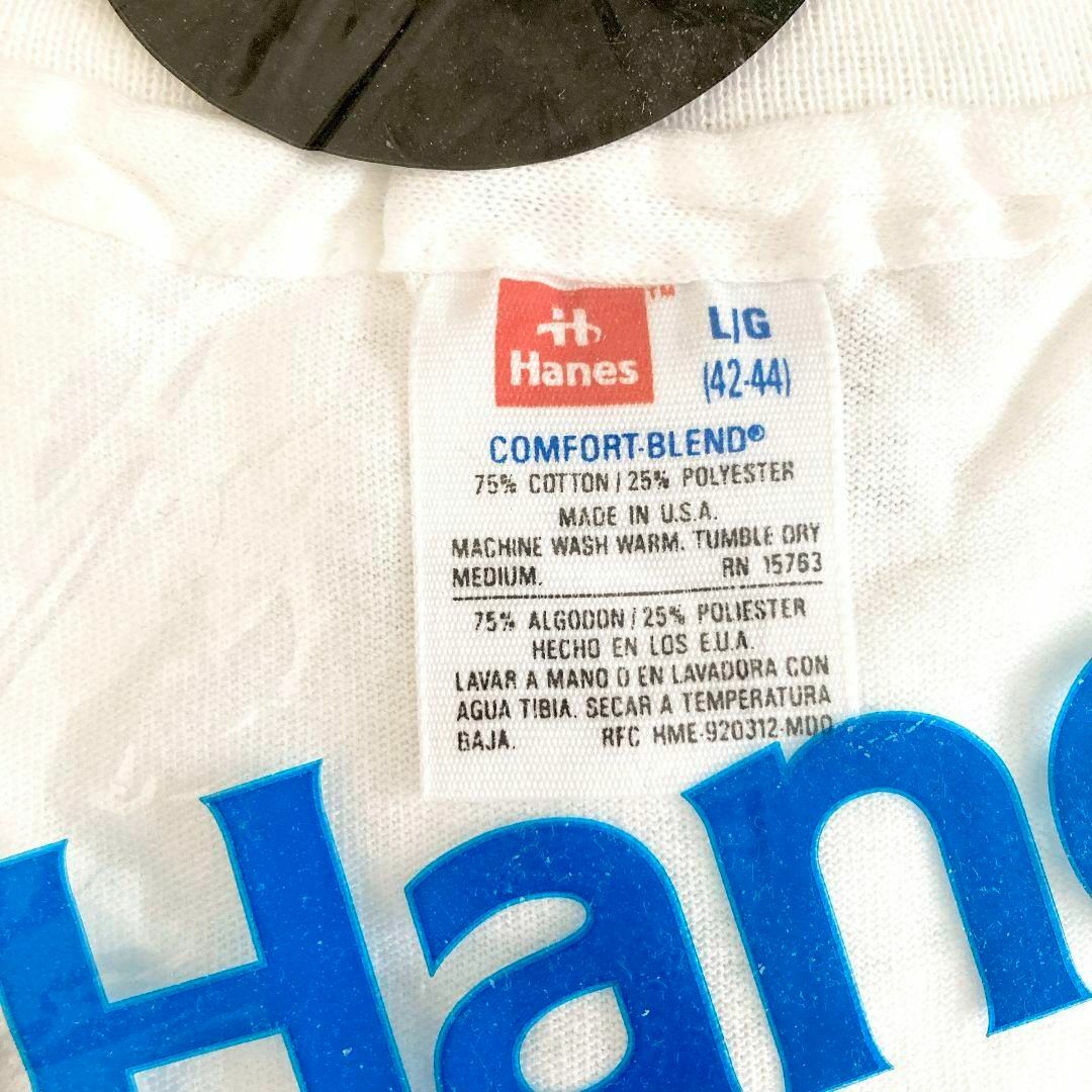 Hanes(ヘインズ)の未開封　ヘインズ　Tシャツ　青ラベル　白　Lサイズ　90's　デットストック メンズのトップス(Tシャツ/カットソー(半袖/袖なし))の商品写真