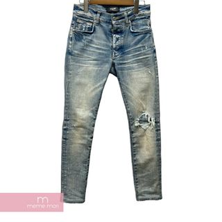 アミリ(AMIRI)のAMIRI Stretch Skinny Denim Jeans ストレッチスキニーデニムジーンズ デニムパンツ ダメージ・リペア・ウォッシュ加工 ジップフライ レザーロゴパッチ メタルロゴ インディゴ サイズ28【240421】【中古-A】【me04】(スラックス/スーツパンツ)