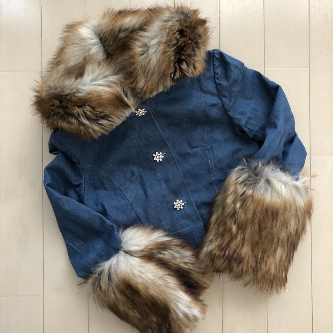 Drawer(ドゥロワー)のDenim Nylon Fur Reversible Jacket / M レディースのジャケット/アウター(Gジャン/デニムジャケット)の商品写真