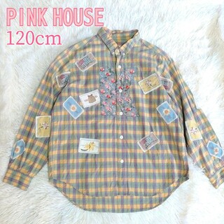 PINK HOUSE - ベイビーピンクハウス　くま&フラワーパッチワークボタンダウンシャツ　120サイズ