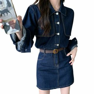 [DAYCLOSET] デニムワンピース ミニ丈 長袖 レディース シャツスリー(その他)