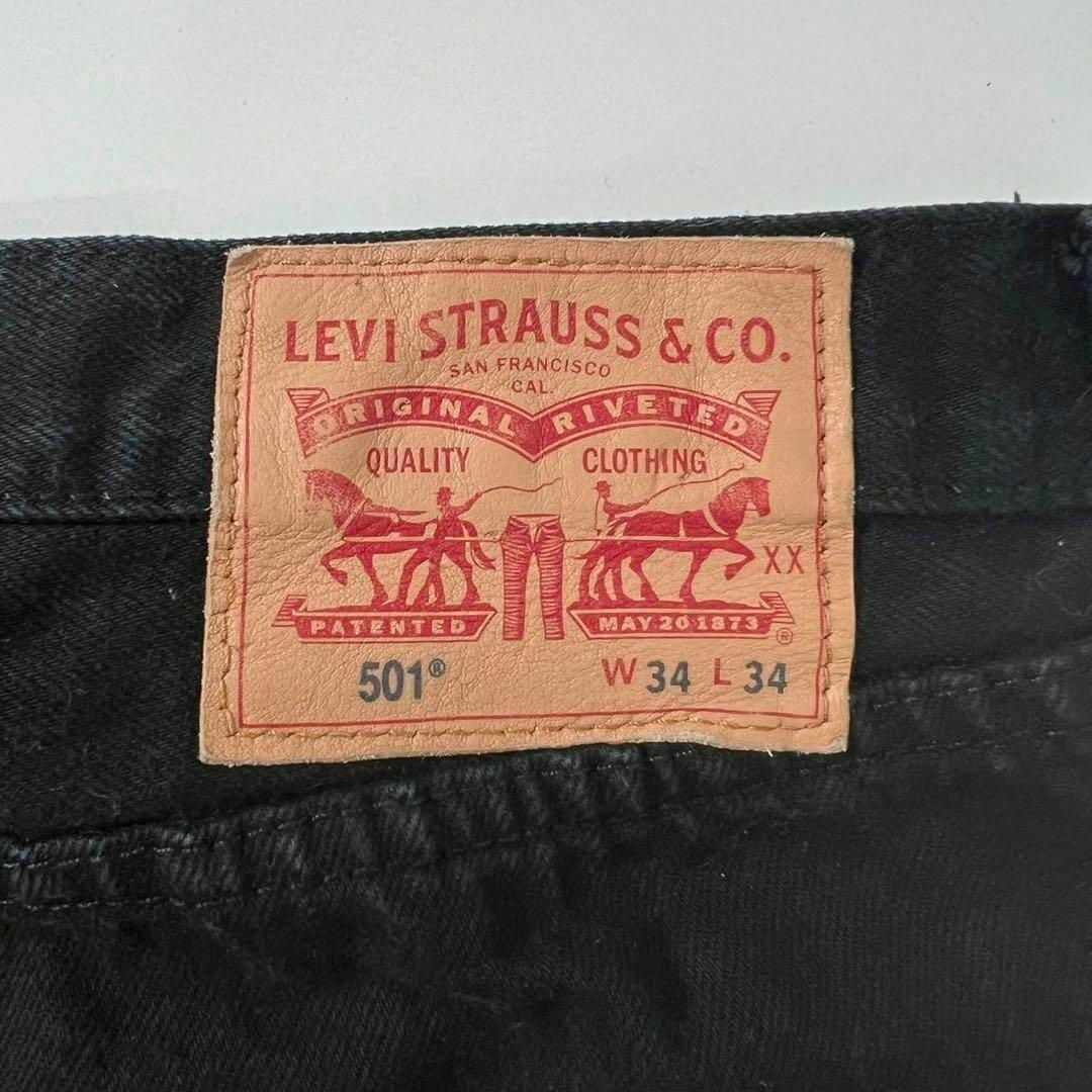 Levi's(リーバイス)のリーバイス 501 ブラックデニム w34 L34 後染め 革パッチ ストレート メンズのパンツ(デニム/ジーンズ)の商品写真