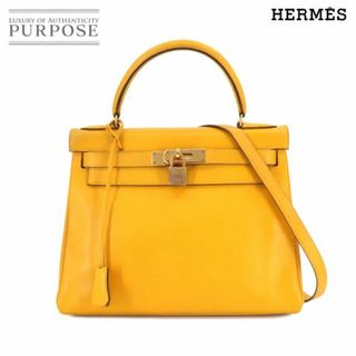 エルメス(Hermes)のエルメス HERMES ケリー 28 2way ハンド ショルダー バッグ クシュベル エプソン イエロー 〇T刻印 内縫い ゴールド 金具 VLP 90231288(ハンドバッグ)