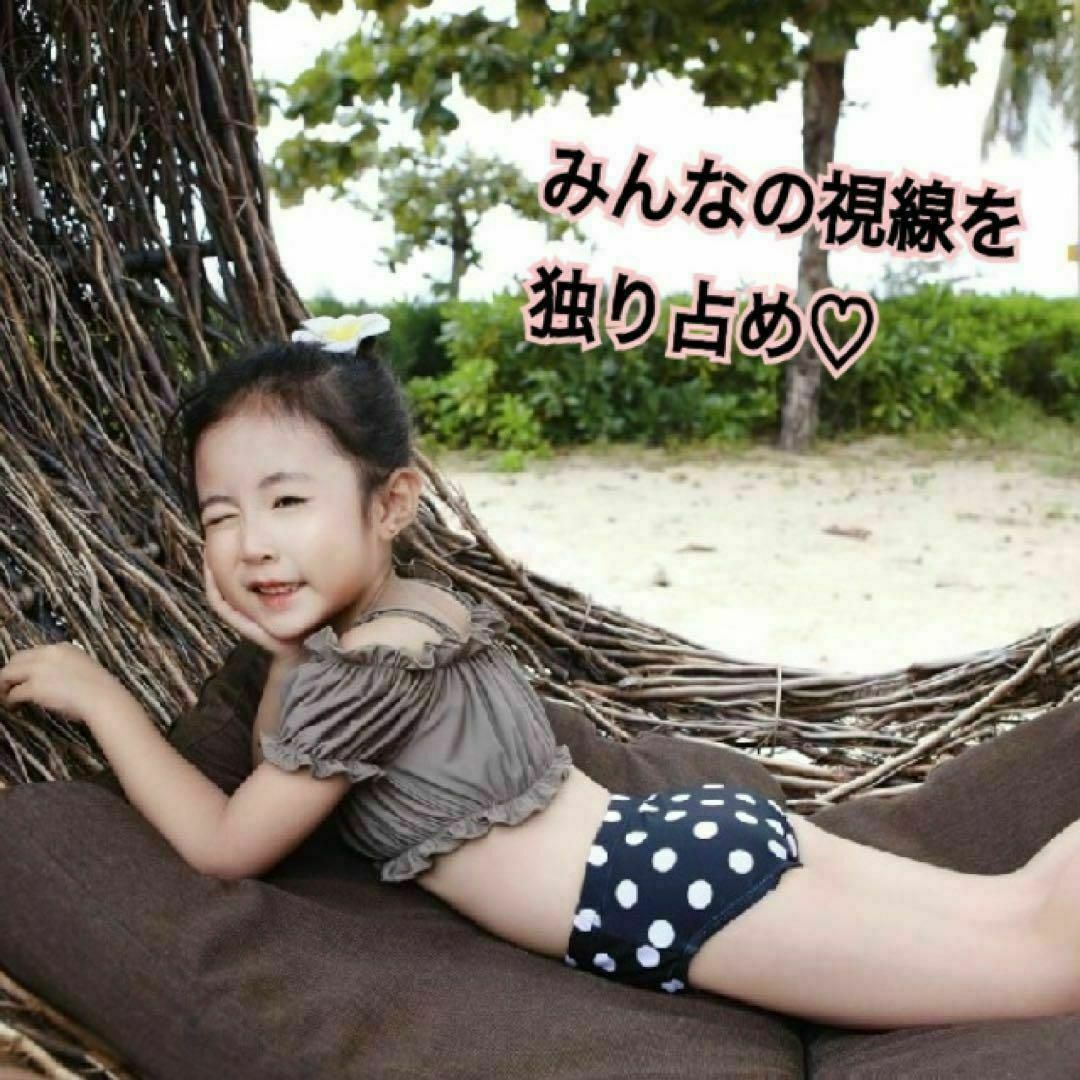 120 女の子 水着 夏 ビキニ オフショルダー セパレート ドット 可愛い キッズ/ベビー/マタニティのキッズ服女の子用(90cm~)(水着)の商品写真